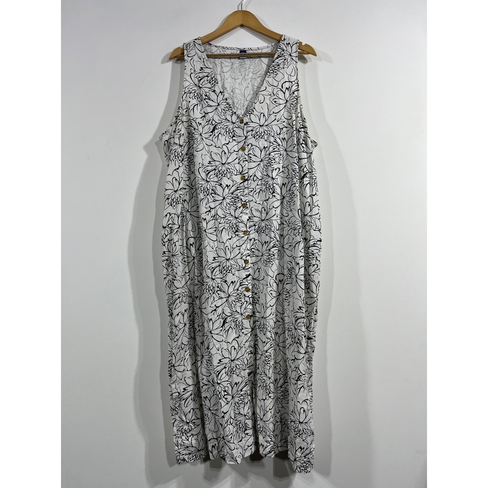 Old Navy Babydoll Coastal Floral Button Front Lace Up Back Maxi Dress Pocket XXL